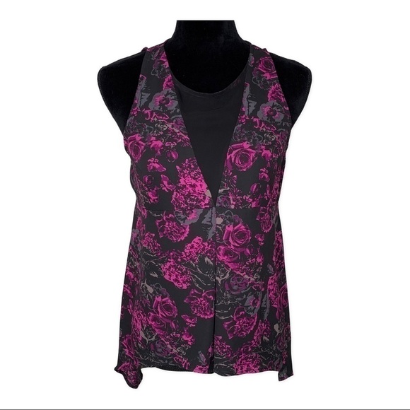 Leith Tops - Leith Floral asymmetrical Sleeveless Blouse